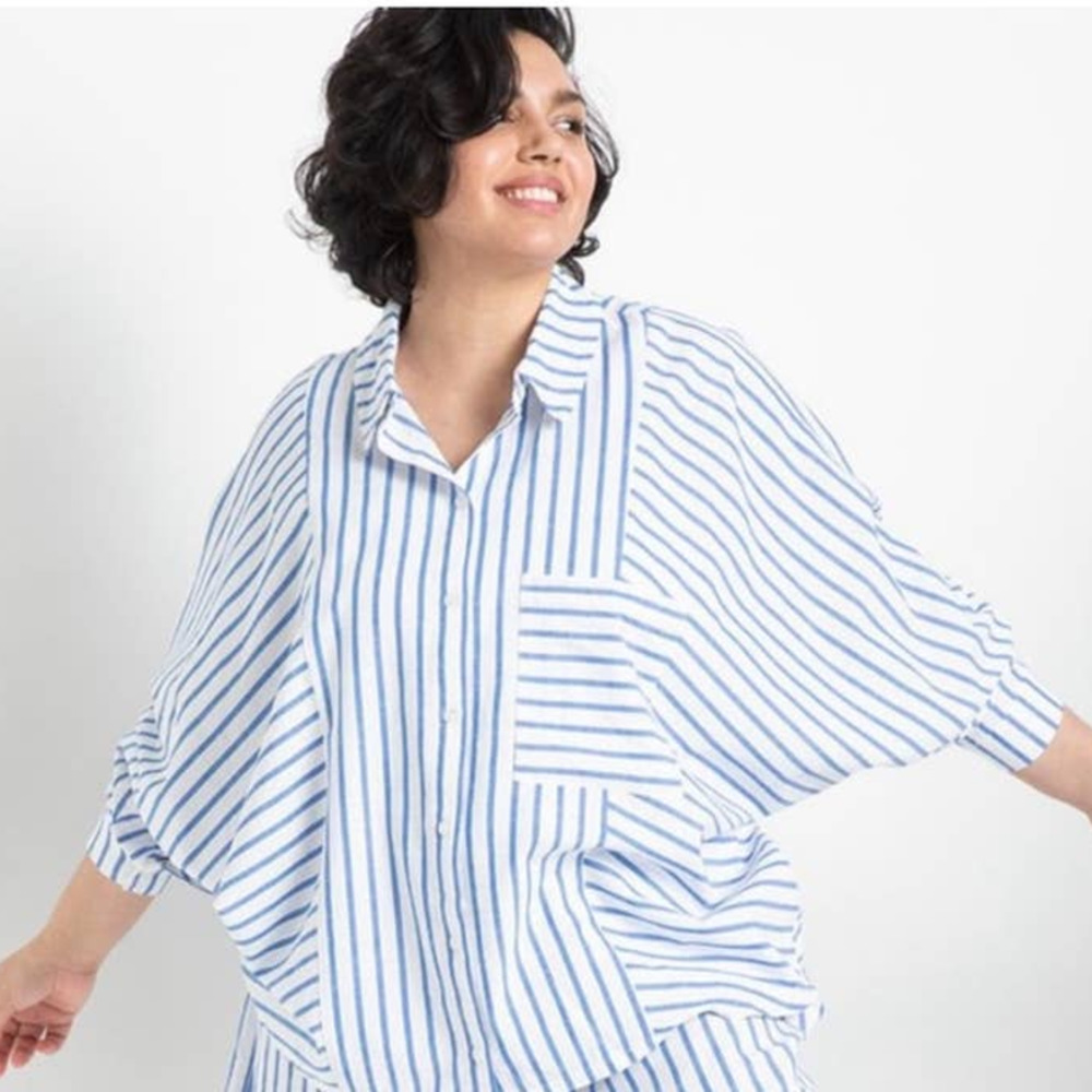 NEW Eloquii stripe button down shirt dolman sleeve
